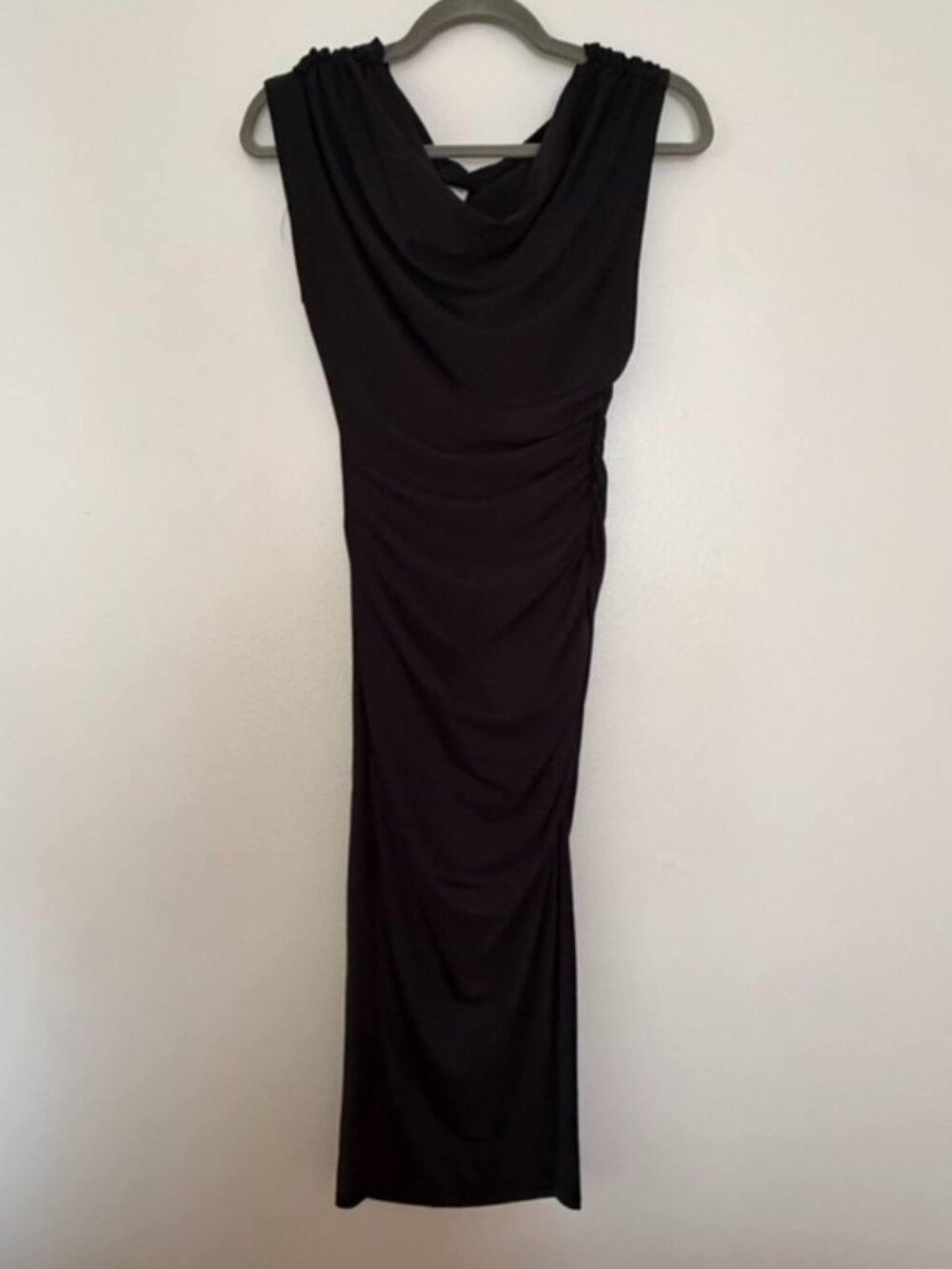 Premier Amour Black Slinky Ruched Cowl Neck Maxi Dress Size 2
